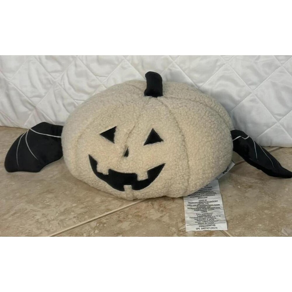 Way To Celebrate White Sherpa Pumpkin Jack-O-Lantern Bat Wing Plush Pillow 🎃🦇